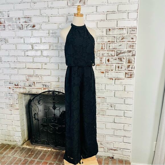 Lulus Lovely for Today Black Floral Burnout Mock Neck Jumpsuit - Picture 2 of 12